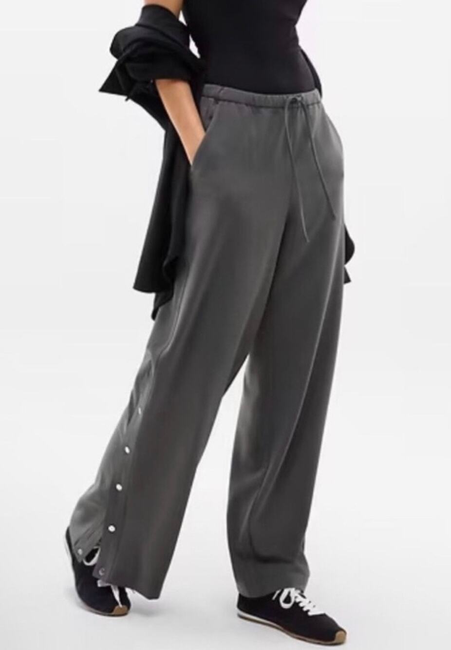Athleta MVP Snap Pant Gray Wide Leg Drawstring Recycled Fabric Women Small Tall
